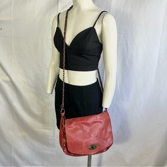 Red leather crossbody bag  metallic straps genuine leather made in italy - Picture 11 of 12